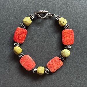 Serpentine & Sponge Coral Beaded Bracelet | 6.5 IN